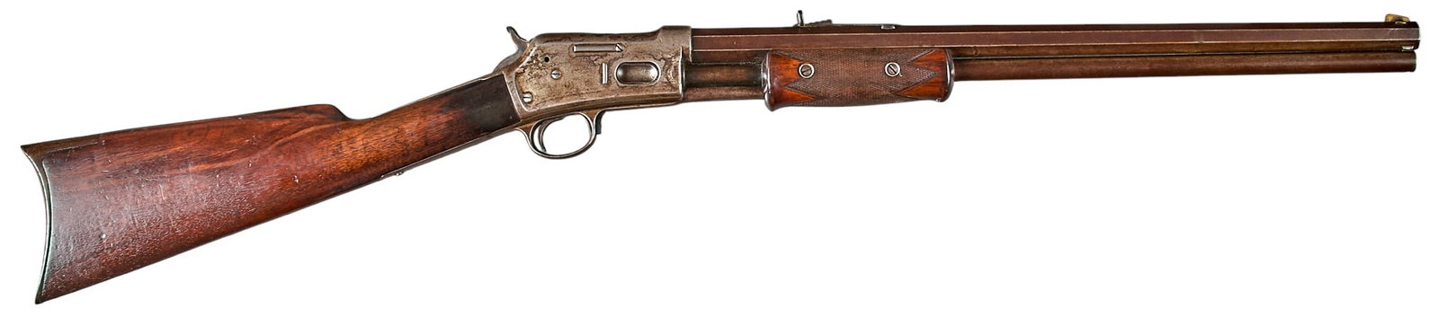 Colt Lighting 44 WCF Magazine Slide Action Rifle: Serial: 16525 Manufacturer: Colt's PT. F.A. Mfg. Co. (c. 1886) Model: Lightning Magazine (Medium Frame) Caliber: 44 WCF Barrel length: 20 in. OAL: 37.25 in. Condition: Good-Antique; w