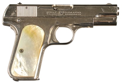Nickel Colt 1908 Pocket Hammerless 380 ACP Semi Auto Pistol