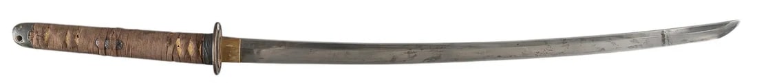 Late WWII Japanese Shin Gunto Katana W/ Saya: Manufacturer: machine made late-war Model: Shin Gunto Katana (Hiromichi dated January 1944) Blade Length: 26 in. OAL: 38.5 in. in saya Condition: Fair-Good; blade has scattered light oxidation & v