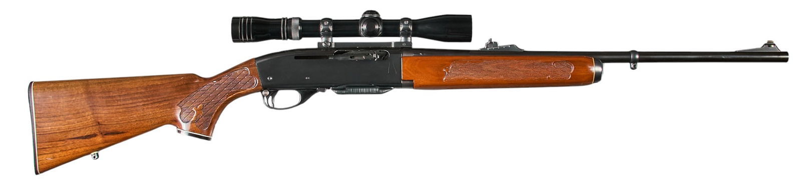 Remington 742 Woodsmaster 6mm Rem Semi Auto Rifle: Serial: A7175972 Manufacturer: Remington Arms Co. Inc. (c. 1976) Model: 742 Woodsmaster Caliber: 6mm Rem Barrel length: 22 in. OAL: 42.5 in. Condition: Very Good; wood stock & fo