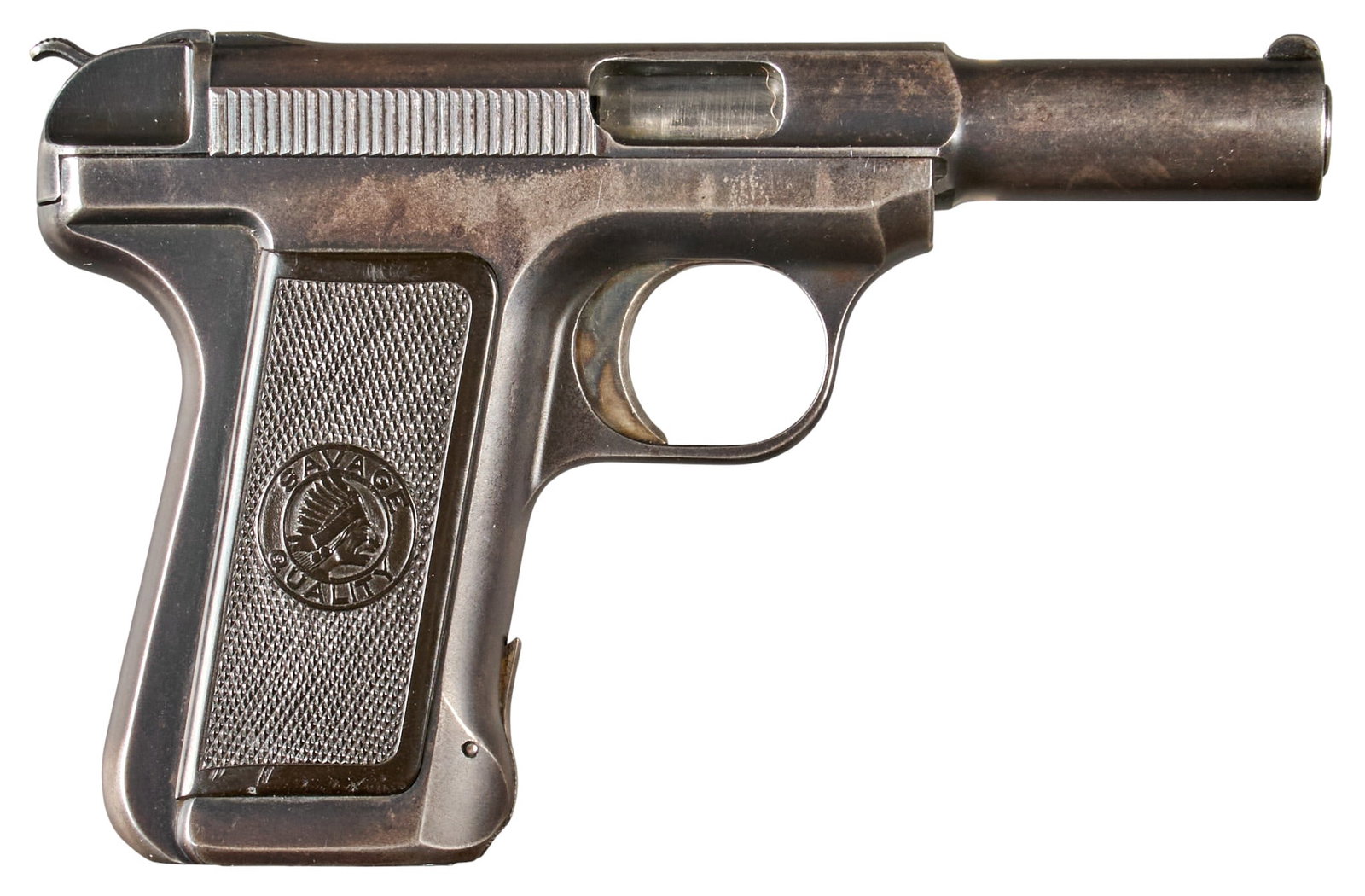Savage Model 1907 2nd Variant 32 ACP Semi Auto Pistol: Serial: 222079 Manufacturer: Savage Arms Corp. (c. 1919-1921) Model: 1917 (2nd variation) Caliber: 32 ACP Barrel length: 3.75 in. OAL: 6.75 in. Condition: Good; hard rubber grips hav