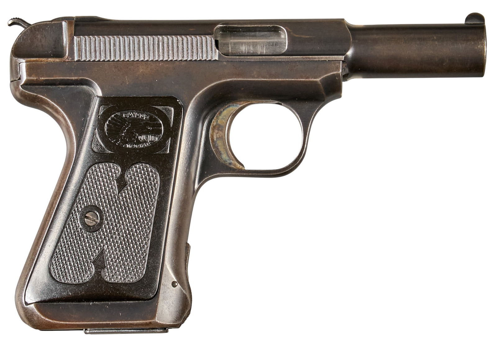 Savage Model 1917 32 ACP Semi Auto Pistol: Serial: 249595 Manufacturer: Savage Arms Corp. (c. 1921-1926) Model: 1917 Caliber: 32 ACP Barrel length: 3.75 in. OAL: 6.75 in. Condition: Good; hard rubber grips have moderate wear marks