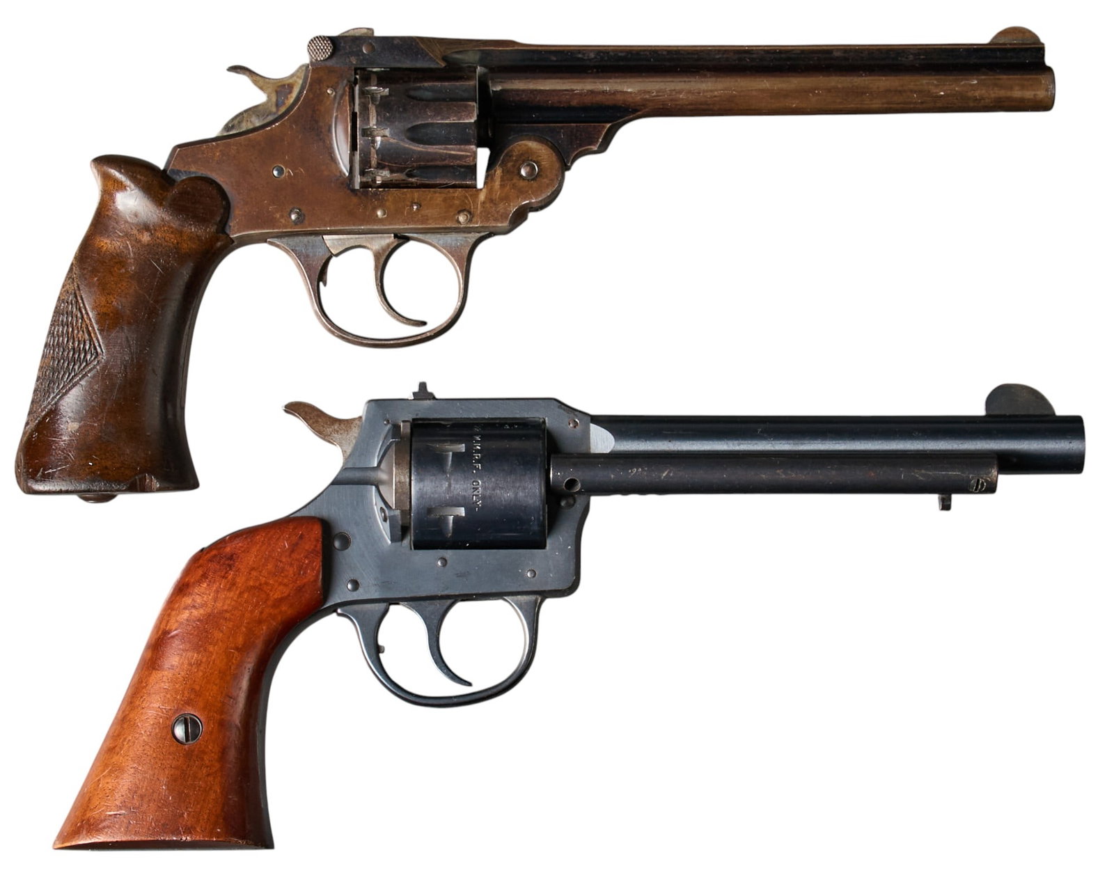 Pair H&R Model 649 and Iver Johnson Supershot 22 Cal Revolvers: Serial: (1) AX066387; (2) 18136 Manufacturer: (1) H&R Inc.; (2) Iver Johnson's Arms & Cycle Works Model: (1) 649; (2) Supershot Caliber: (1) 22 WMRF; (2) 22 LR Barrel length: (1) 5.875 in;