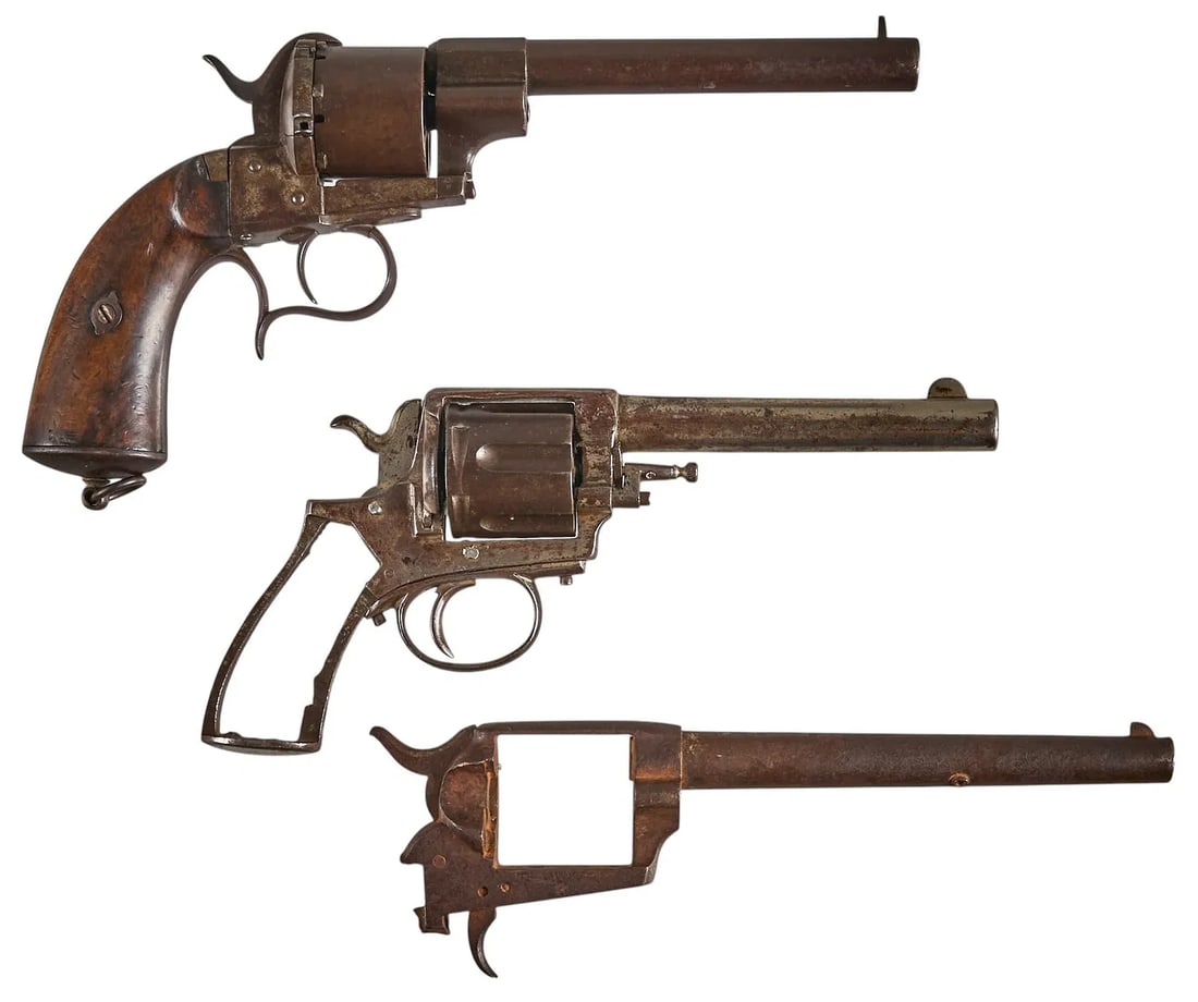Collection of 3 Poor Condition Revolvers: Serial: (1) NSN; (2) 34690; (3) 65 Manufacturer: (1) Liege-Belgium; (2) E. Lefaucheux-Belgium; (3) Eibar-Spain Model: (1) Frontier Army; (2) Pinfire; (3) 1873 Colt Euskaro Caliber: (1) 44 WCF; (2) 12m