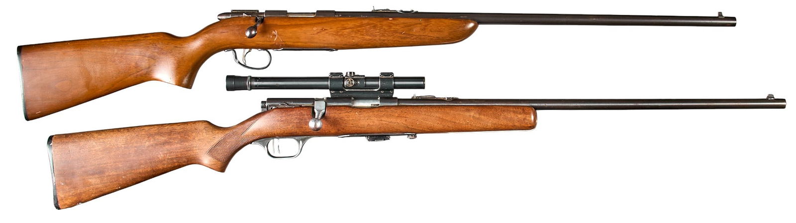 (Pair) Remington Model 511 Scoremaster and Savage Model 4C 22 LR Rifles: Serial: (1) NSN; (2) NSN Manufacturer: (1) Remington Arms Co. Inc.; (2) Savage Arms Corp. Model: (1) 511 Scoremaster; (2) 4C Caliber: 22 LR Condition: (1) Good; moderate wear; light rust; bore is good
