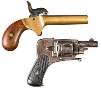 (Pair) Turner & Kirkland Percussion Pistol and Belgian Velo Dog Revolver