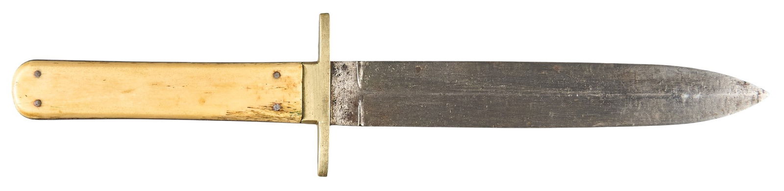 19th Century Henry Hobson & Son Bone Handle Dirk Knife: Includes: (circa late 1800s) Henry Hobson & Son -Sheffield, England dirk; bone handle; German silver crossguard & sheath collar; leather sheath Blade Length: 5.875 in. OAL: 10 in. Condition: F