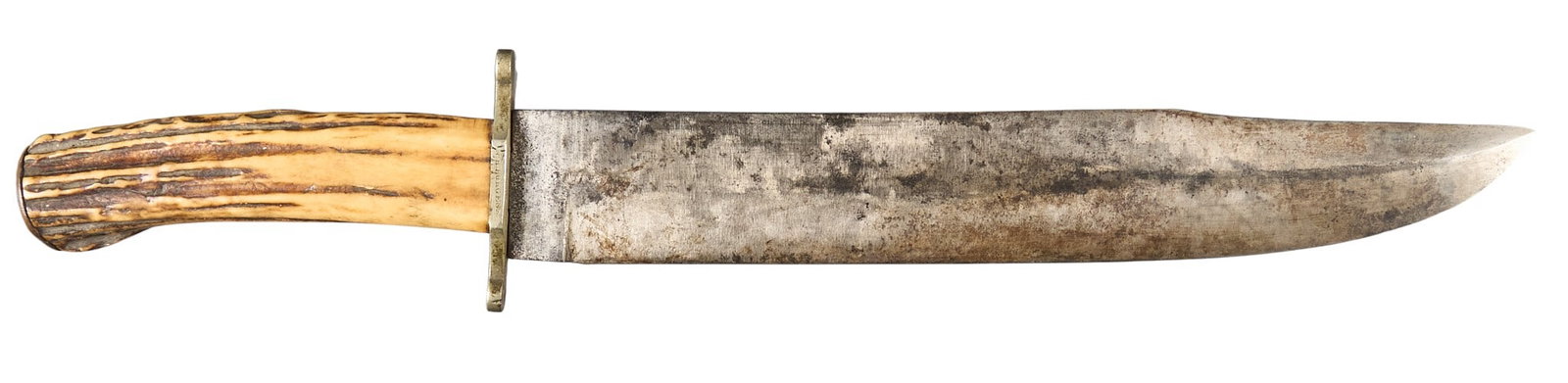 Amazing Texas Confederate William H. Burgess Superior Bowie Knife: Includes: Civil War Confederate William H. Burgess used Marshes and Shepherd - Ponds Works - Sheffield Superior Bowie Knife; stag handle; German silver crossguard; leather sheath w/ German silver