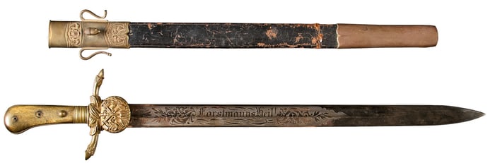Early 20th Century German Hunting Sword W/ Etched Blade