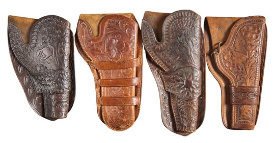 Collection of 5 Vintage Tooled Leather Holsters for SAA