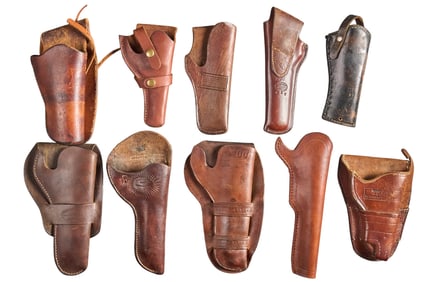 Collection of 10 Vintage Leather Holsters