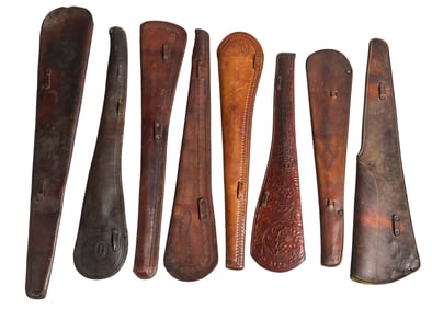 Collection of 8 Vintage Leather Rifle Scabbards