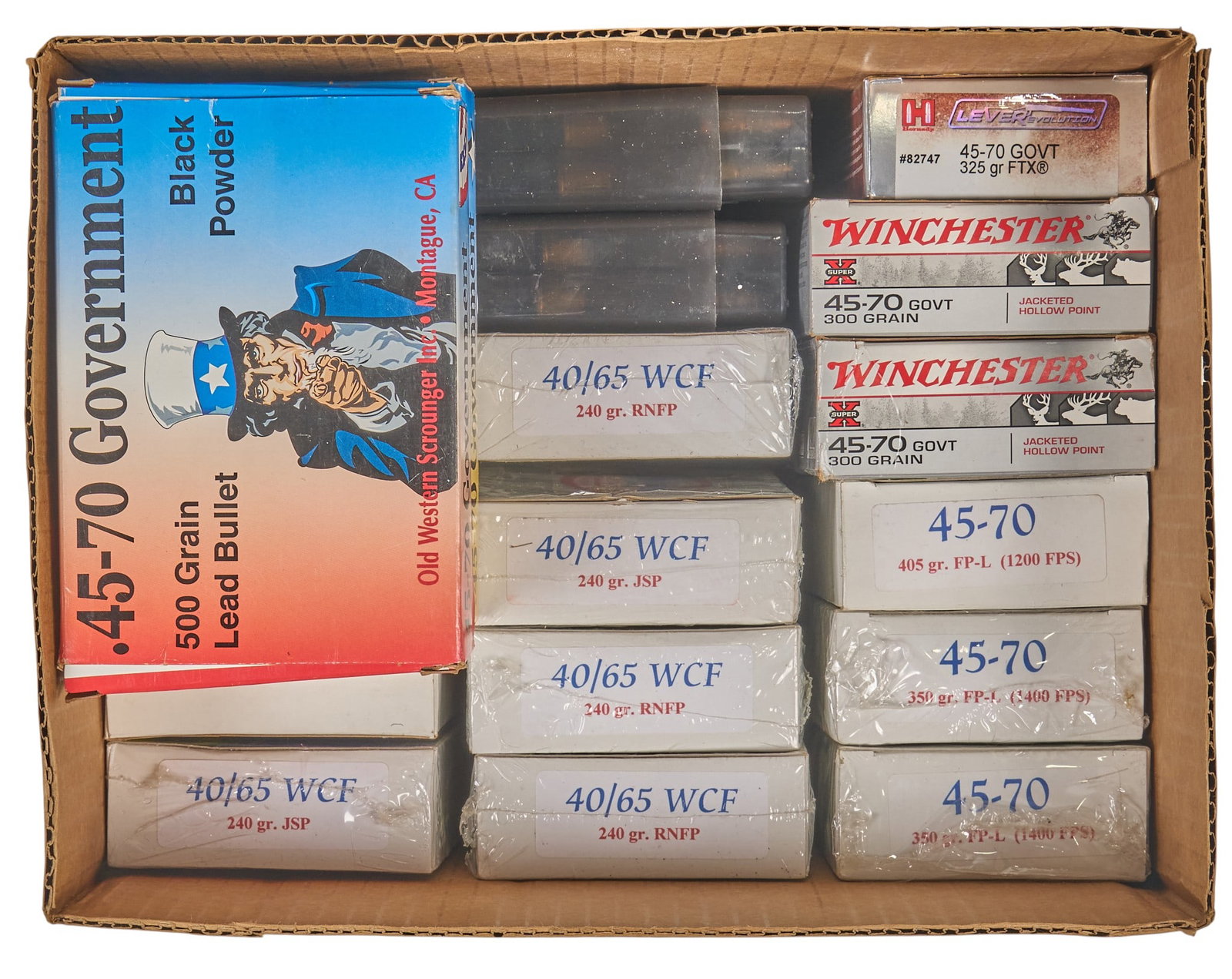 Approximately 350 Rounds of Mixed Rifle Ammunition: Includes -Approx. 18 rounds of 40-82 Win. -Approx. 80 rounds of 45-60 Win. -Approx. 38 rounds of 33 WCF -Approx. 100 rounds of 40-65 Win. -Approx. 160 rounds of 45-70 Gov't