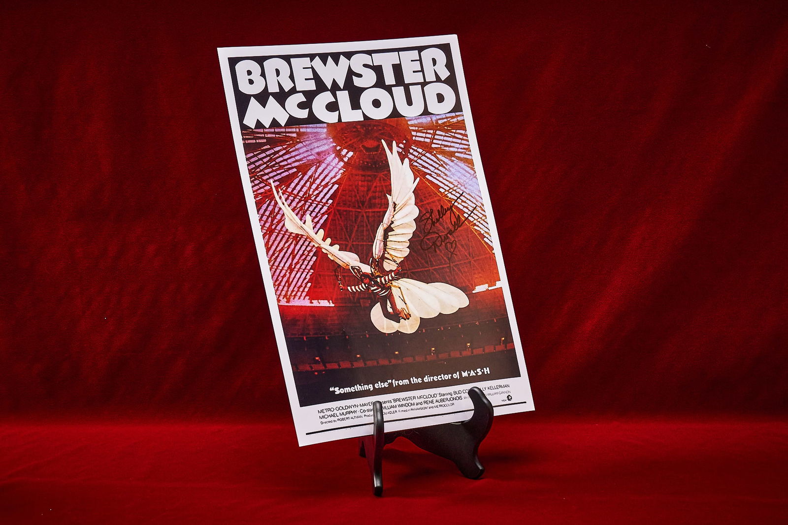 Shelley Duvall | Signed "Brewster McCloud" Poster: Collectible "Brewster McCloud" (1970) movie poster print, Shelley Duvall's first major theatrical role after being discovered by director Robert Altman, signed by Duvall who st