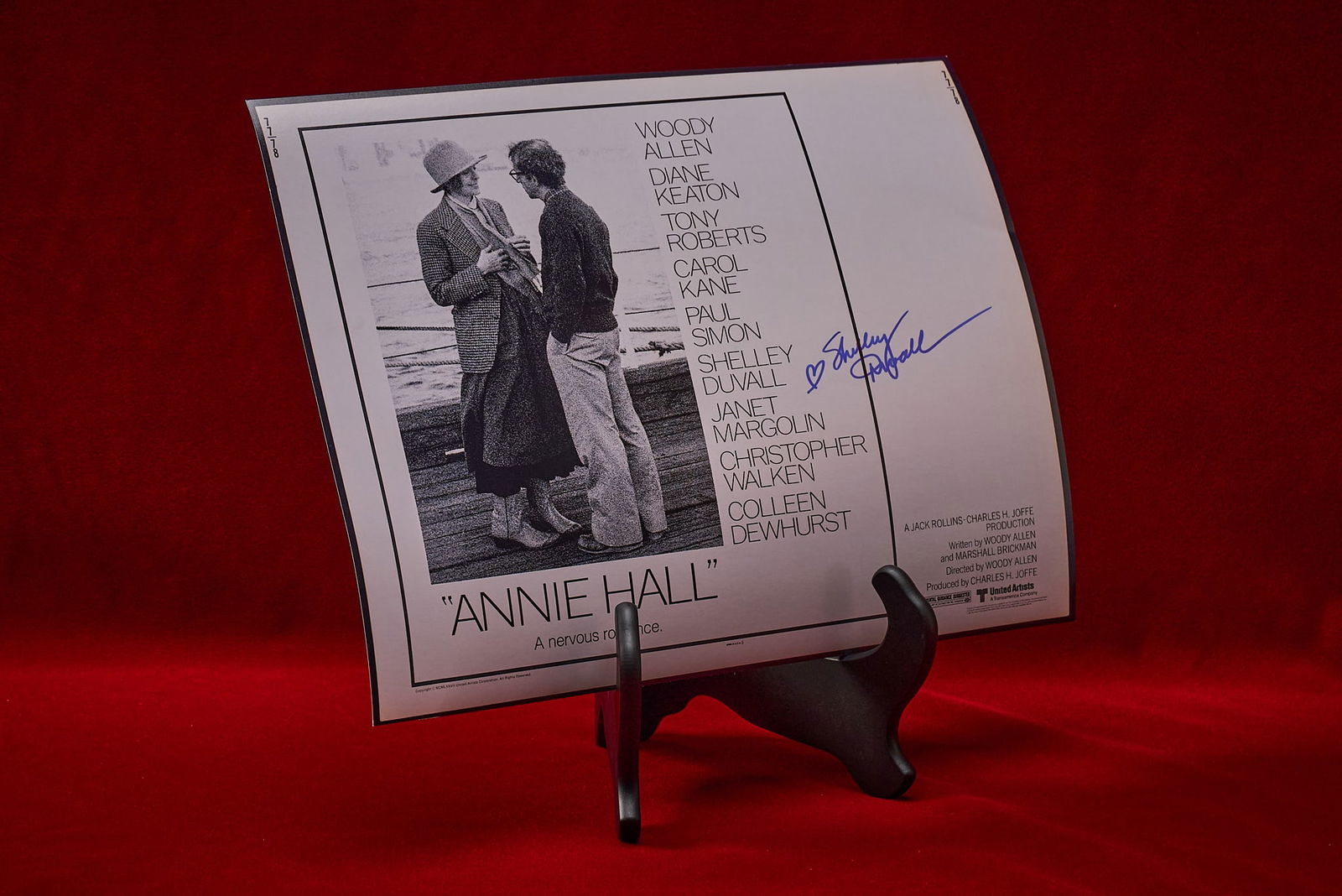 Shelley Duvall | Signed "Annie Hall" Lobby Card: Collectible lobby card print from "Annie Hall" (1977), signed by Shelley Duvall who played Pam alongside Woody Allen (writer, director, Alvy Singer) and Diane Keaton (Annie Hall) height 11 i