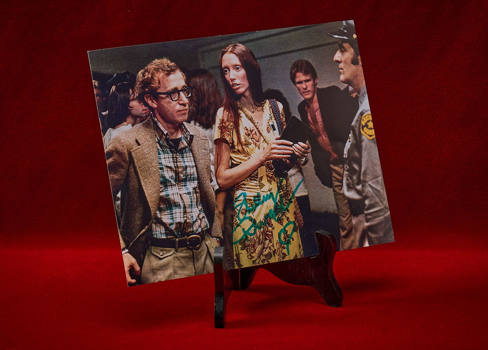 Shelley Duvall | Signed "Annie Hall" Movie Still: Photographic movie still from "Annie Hall" (1977) showing Woody Allen (Alvy Singer, director, writer) and Shelley Duvall (Pam), signed by Duvall height 8 in. x width 10 in. Provenance: