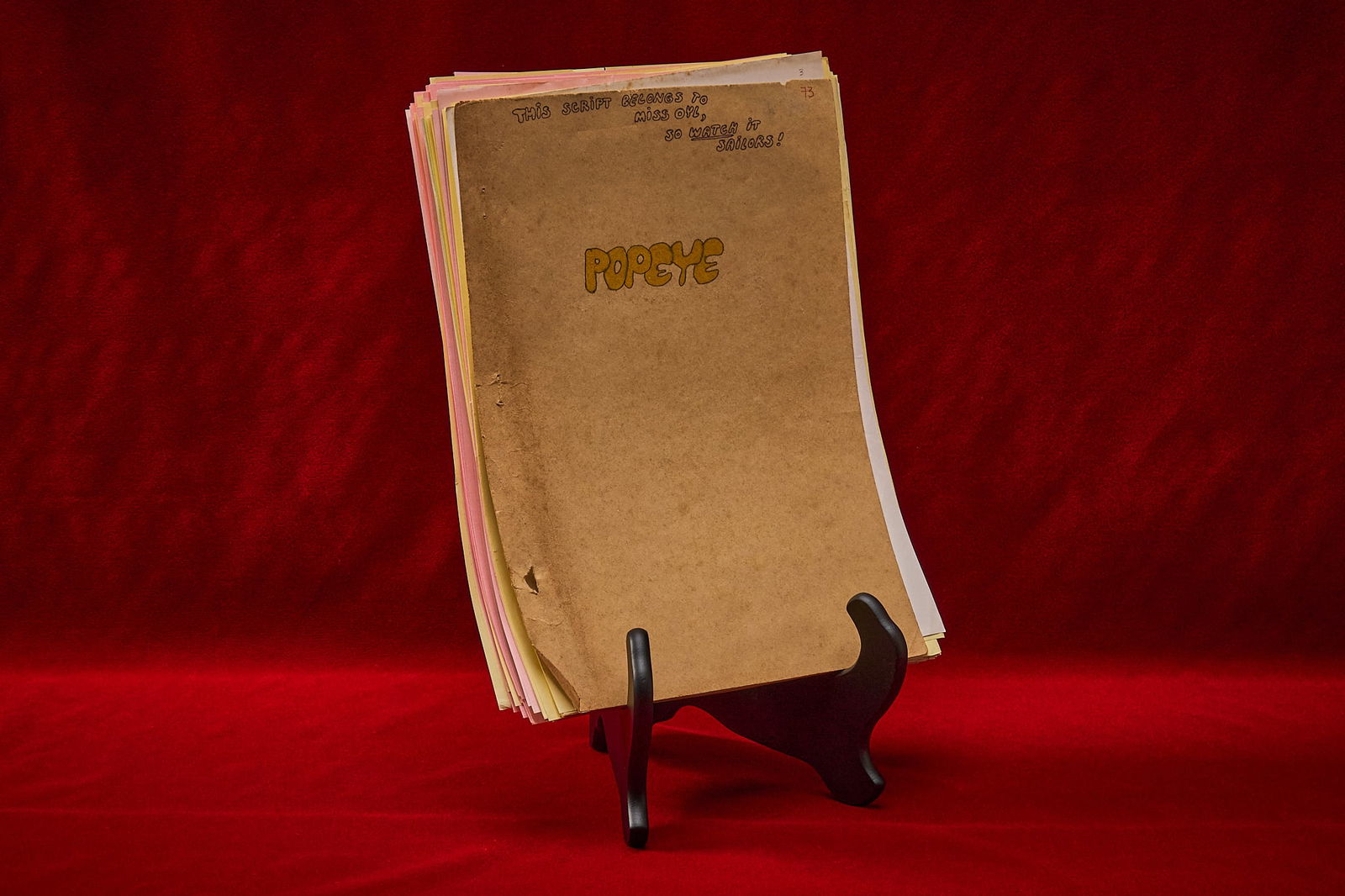 Shelley Duvall | "Popeye" Shooting Script: Shelley Duvall's personal copy of the partial production shooting script from "Popeye" (1980) where she played Olive Oyl alongside Robin Williams as Popeye, used on set during production