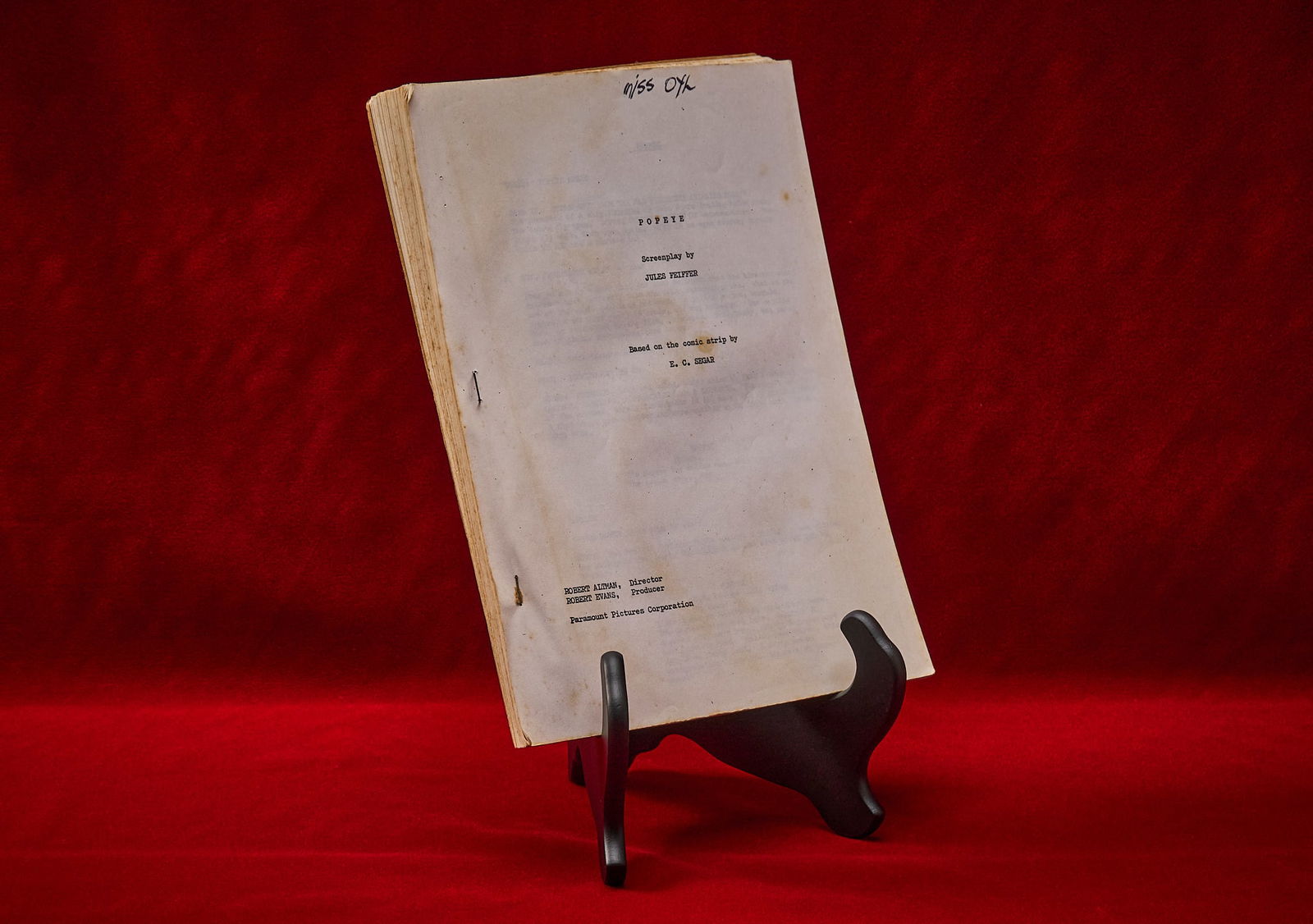 Shelley Duvall | "Popeye" Shooting Script: Shelley Duvall's personal copy of the complete script of "Popeye" (1980) where she played Olive Oyl alongside Robin Williams as Popeye, used on set during production of the movie in