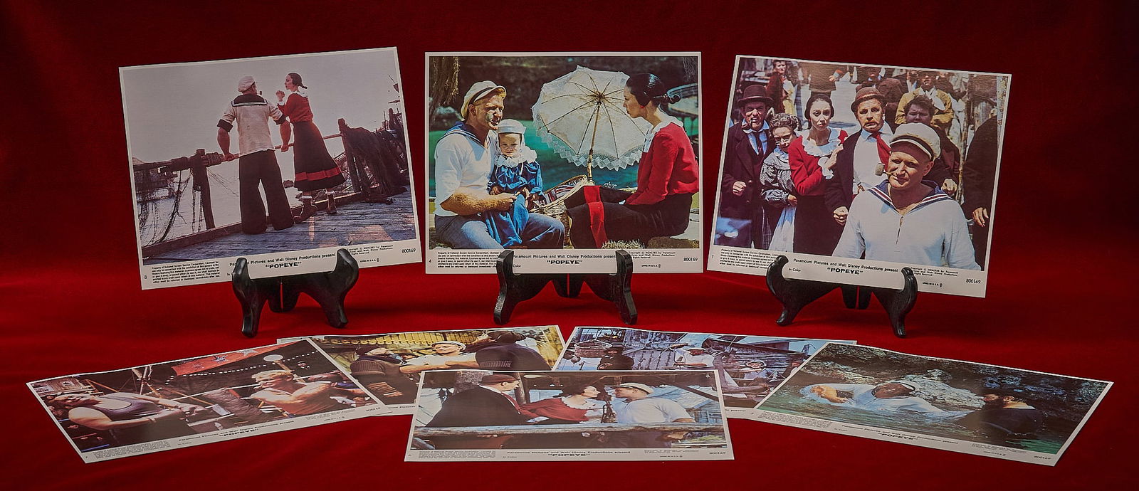Shelley Duvall | "Popeye" Lobby Cards: Complete numbered set (1-8) of lobby cards, used during the theatrical release of "Popeye" (1980) where Shelley Duvall would star as Olive Oyl alongside Robin Williams as Popeye Provenance: