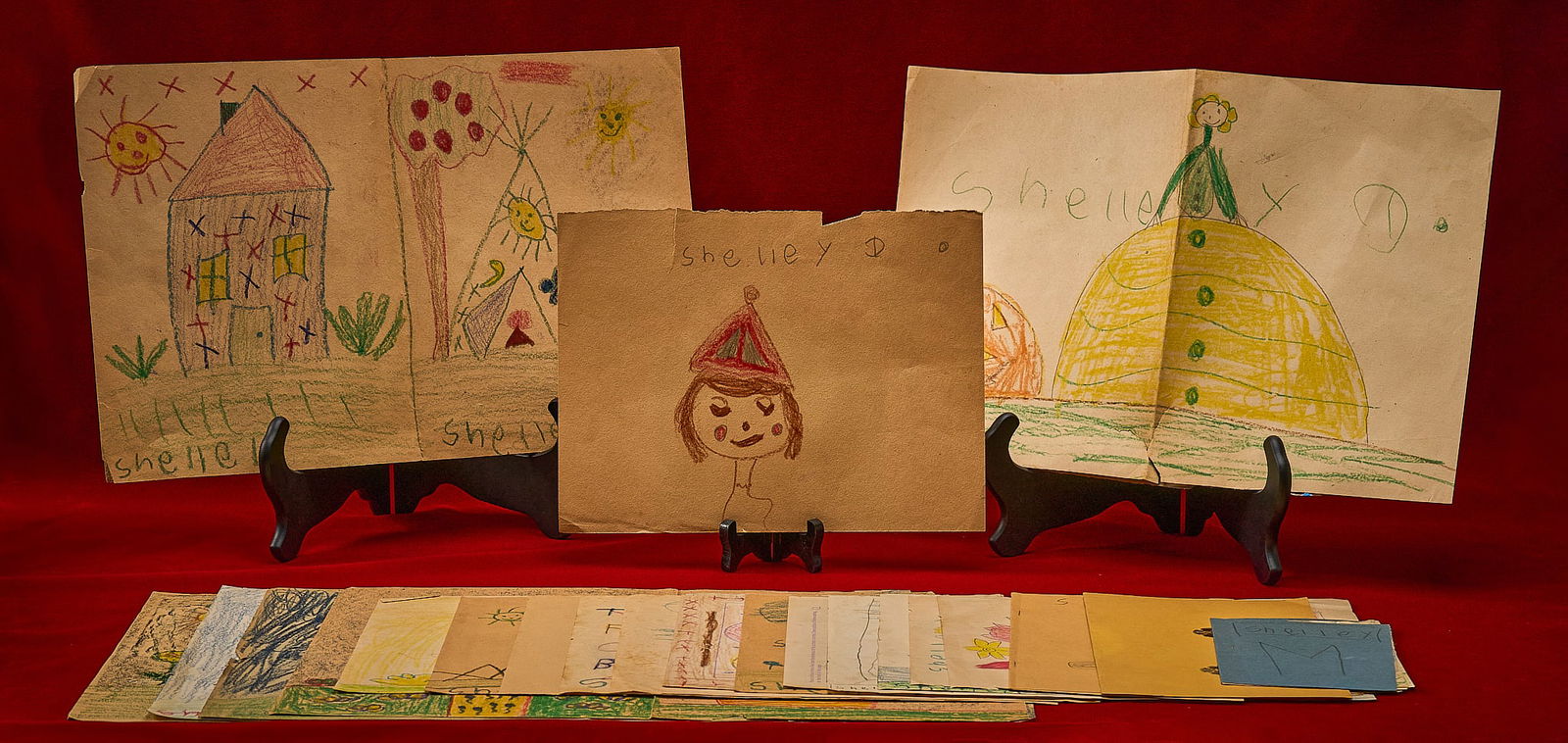 Shelley Duvall | Childhood Drawings: Collection of Shelley Duvall's childhood drawings, all loose on paper, some signed "Shelley" and "Shelley D" largest: 12 in. x 19 in. Provenance: Property from the person