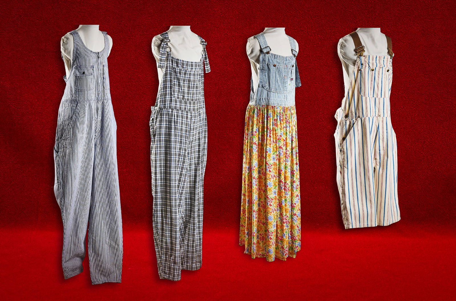 Shelley Duvall | Clothing: Collection of (4) vintage garments from the personal wardrobe of Shelley Duvall, vintage overalls and jumper-style garments, with a range of patterns and fabrics, including examples by Big Mac, Freak