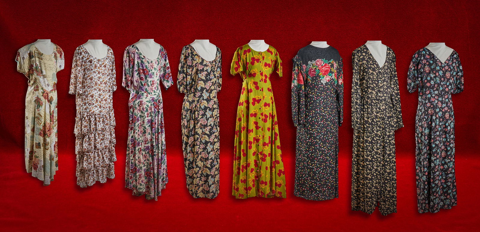 Shelley Duvall | Floral Dresses: Collection of eight vintage dresses, from the personal wardrobe of Shelley Duvall, all in soft floral prints and lightweight fabrics, including examples by Marrika Nakk, Betsey Johnson and Sonia Rykie
