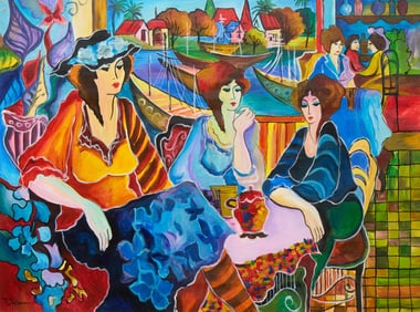 Signed Patricia, Ladies at a Seaside Cafe