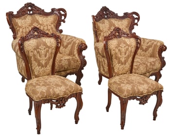 Set of (4) Carved Upholstered Chairs