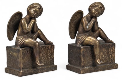Pair of Brass Cherub Bookends mmm