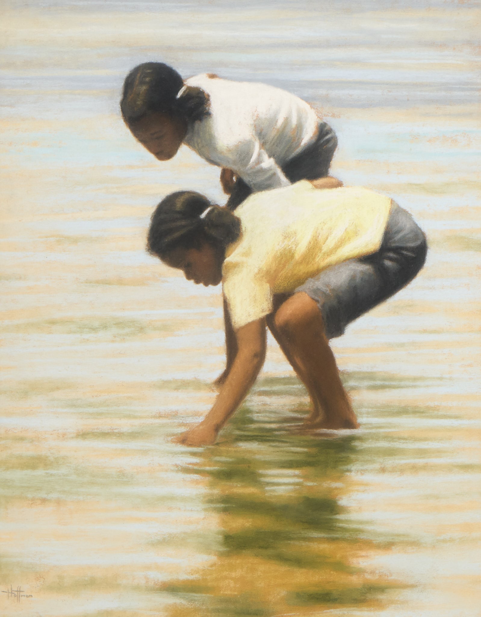 Helen Hoffman, Children Wading: Helen Bacon Hoffman (Florida / Texas, 1930-2017), two young girls wading in the water, pastel on paper sight: 21 x 16 in., frame: 26 x 21.5 in. Provenance: Property from a home in San Antonio, Te