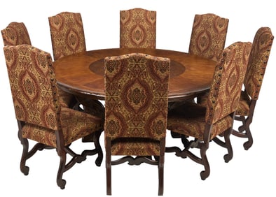 Large Circular Dining Table and (8) Chairs