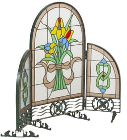Victorian Stained Glass Tri-Fold Fire Screen