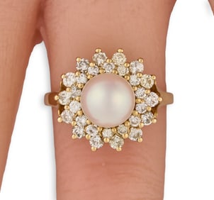 14K Pearl Diamond Ring