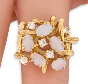 14K Opal Diamond Ring