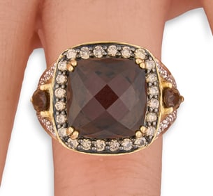 14K Smoky Quartz Diamond Ring