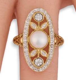 14K Pearl Diamond Ring