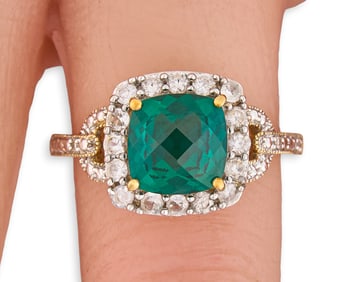 10K Yellow Gold Emerald and Diamond Halo Ring