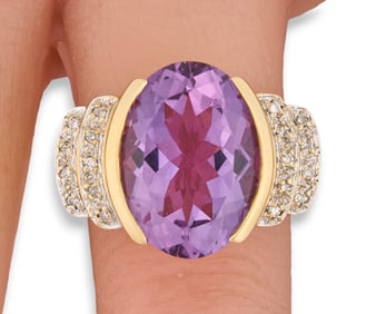 14K Amethyst Diamond Ring