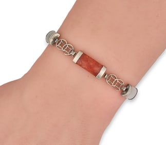 Sterling Silver and Multi-Color Jade Bracelet