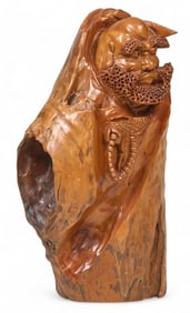 Carved Wood Bodhidharma (Daruma) Bust Statue
