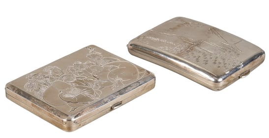 (2) Japanese 950 Silver Engraved Cases