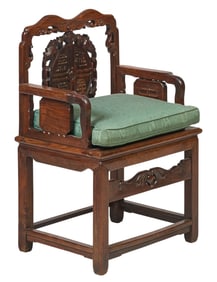 Ming Style Carved Wood Armchair