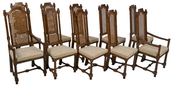 Set of (10) Cane Back Dining Chairs