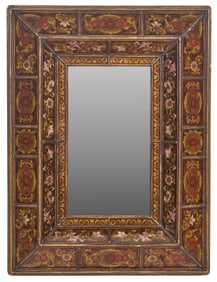 Floral Decorated Mirror with Brown Frame