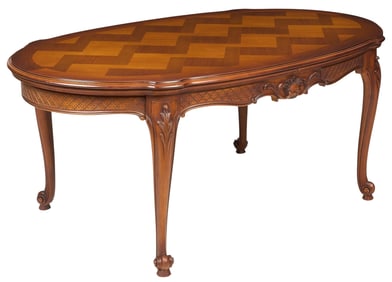 Inlaid Wood Oval Dining Table