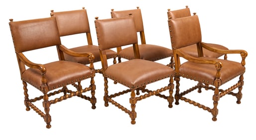 (6) Barley Twist and Leather Chairs