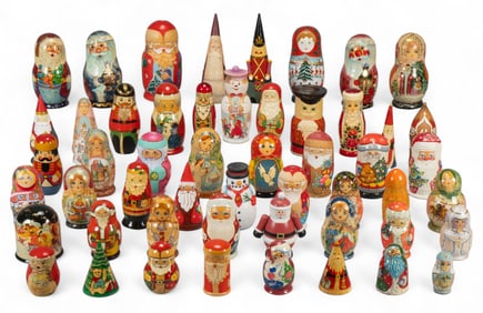 Large Collection of Russian Matryoshka Nesting Dolls, Christmas