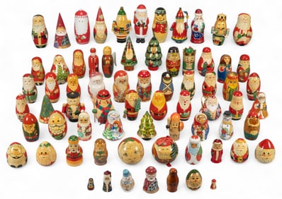 Large Collection of Russian Matryoshka Nesting Dolls, Christmas
