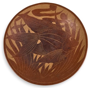 Large Stoneware Bowl with Fish Motif