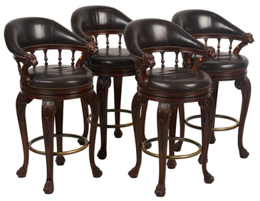 Set of Four Carved Mahogany Barstools